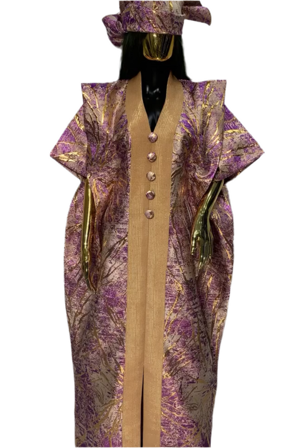 Purple Floral African Damask Bubu Boubou Elegant Event Dress
