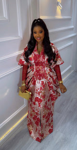 Amina Luxe Brocade Gown – Red & Gold Elegance Edition