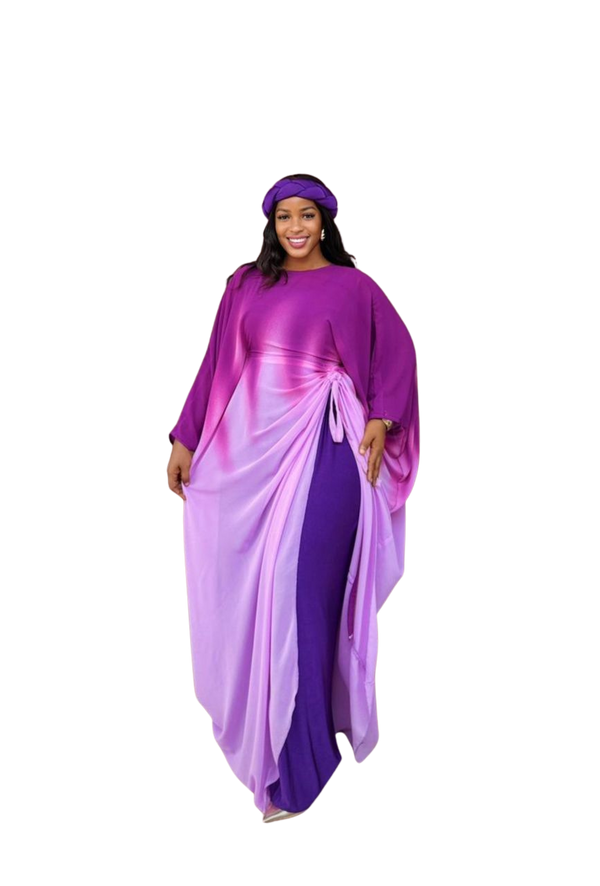 Purple 3 Piece Umunde Somalic Shiffon Underdress and Braided Headband