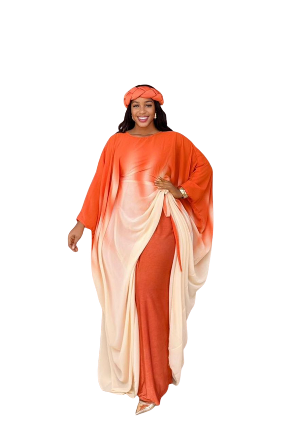 Burnt Orange 3 Piece Umunde Somalic Shiffon Underdress and Braided Headband