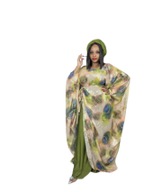 Olive Green  3 Piece Umunde Kaftan Somalic Shiffon Underdress and Braided Headband