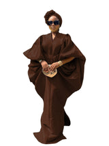 Chocolate Brown Raw Silk Fabric with Free Side Pleated Bubu Boubou dress with Turban