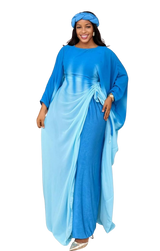 Blue 3 Piece Umunde Somalic Shiffon Underdress and Braided Headband