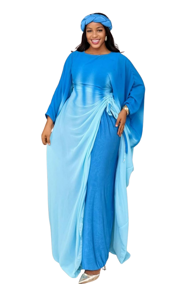Blue 3 Piece Umunde Somalic Shiffon Underdress and Braided Headband