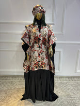 Load image into Gallery viewer, Maroon Floral and Black Pleated African Damask Bubu Boubou African Elegant Event Dress
