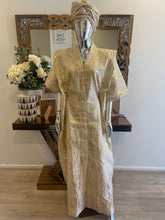 Load image into Gallery viewer, Cream White and Gold African Damask Brocade  Bubu Boubou Elegant Event Dress
