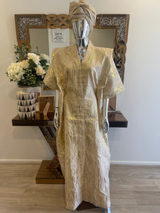 Cream White and Gold African Damask Brocade  Bubu Boubou Elegant Event Dress