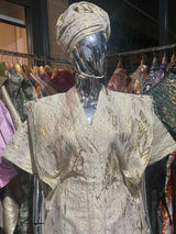 White and Gold Stripes African Damask Bubu Boubou Elegant Event Dress