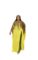 Green & Yellow 3 Piece Umunde Somalic Shiffon Underdress and Braided Headband