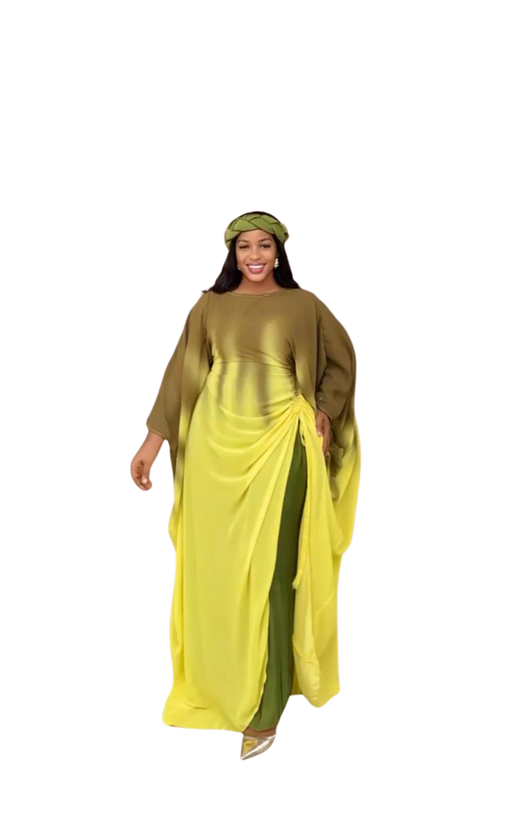 Green & Yellow 3 Piece Umunde Somalic Shiffon Underdress and Braided Headband