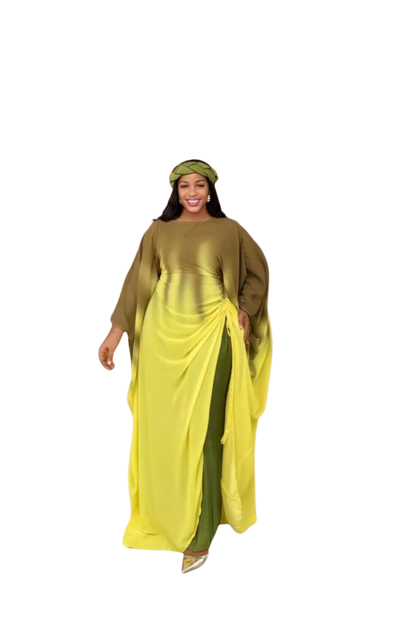 Green & Yellow 3 Piece Umunde Somalic Shiffon Underdress and Braided Headband