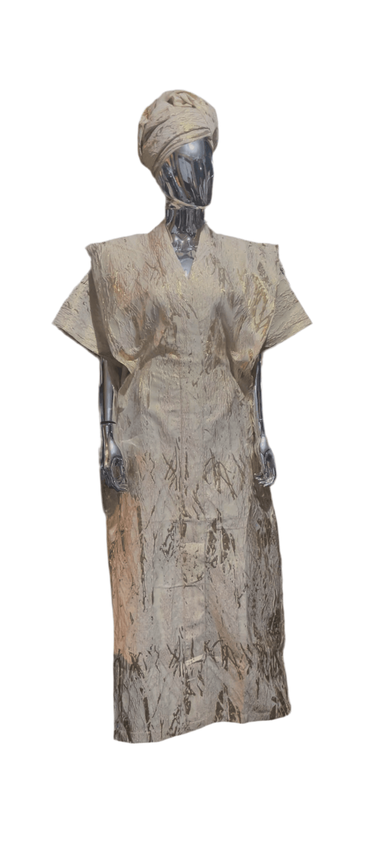 White and Gold Stripes African Damask Bubu Boubou Elegant Event Dress