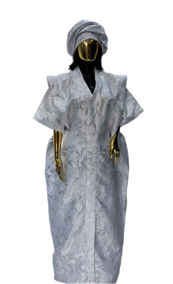 White Stunning African Damask Bubu Boubou Elegant Event Dress