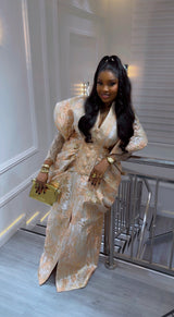 Amina Luxe Brocade Gown – Beige Elegance Edition