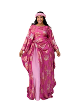Pink and Gold 3 Piece Umunde Kaftan Somalic Shiffon Underdress and Braided Headband