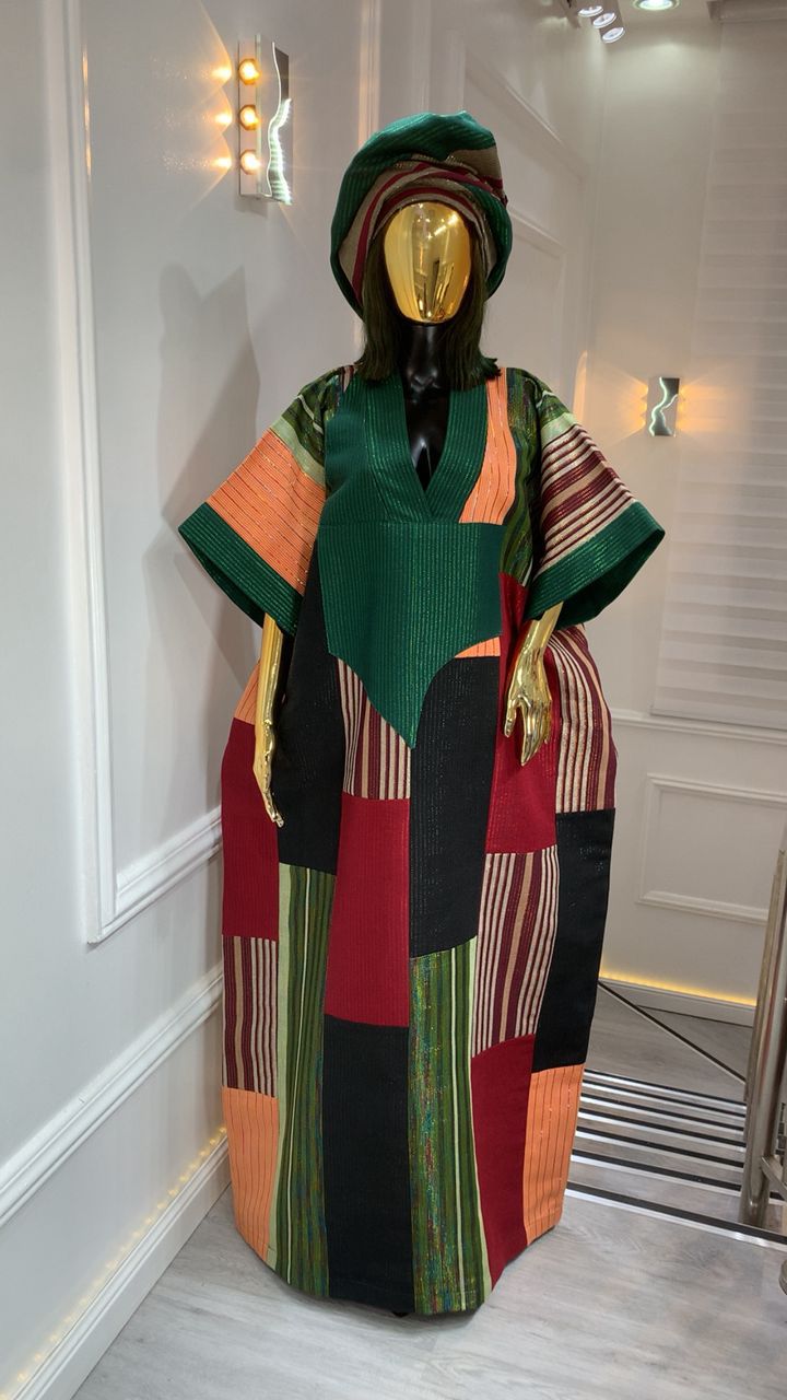 Vibrant African Color Aso Oke Bubu Dress