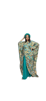 Green 3 Piece Umunde Somalic Kaftan Kaftan Shiffon Underdress and Braided Headband