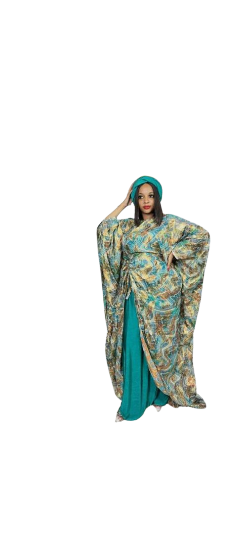 Green 3 Piece Umunde Somalic Kaftan Kaftan Shiffon Underdress and Braided Headband