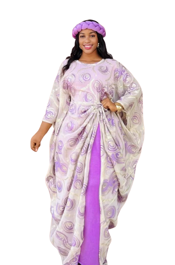 Purple 3 Piece Umunde Kaftan Somalic Shiffon Underdress and Braided Headband
