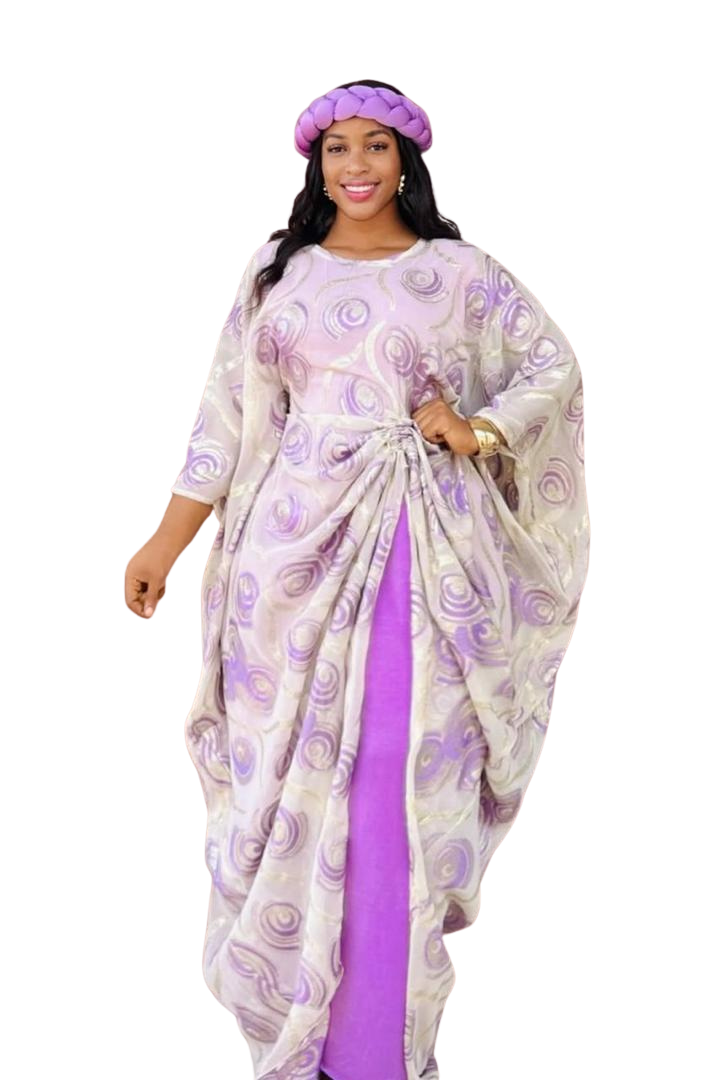 Purple 3 Piece Umunde Kaftan Somalic Shiffon Underdress and Braided Headband
