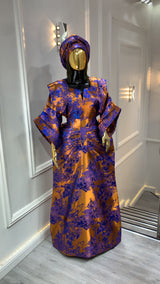 Royal Blue & Gold African Waist Snatched African Damask Bubu Boubou Elegant Event Dress