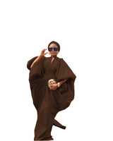 Chocolate Brown Raw Silk Fabric with Free Side Pleated Bubu Boubou dress with Turban