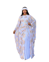 White and Gold 3 Piece Umunde Kaftan Somalic Shiffon Underdress and Braided Headband