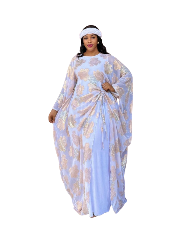 White and Gold 3 Piece Umunde Kaftan Somalic Shiffon Underdress and Braided Headband