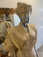 Load image into Gallery viewer, Cream White and Gold African Damask Brocade  Bubu Boubou Elegant Event Dress
