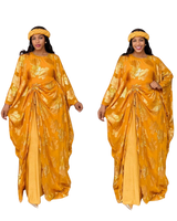 Caramel and Gold 3 Piece Umunde Kaftan Somalic Shiffon Underdress and Braided Headband