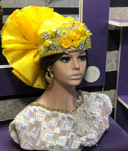 Yellow ready to wear head piece