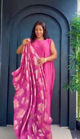 Pink and Gold 3 Piece Umunde Kaftan Somalic Shiffon Underdress and Braided Headband