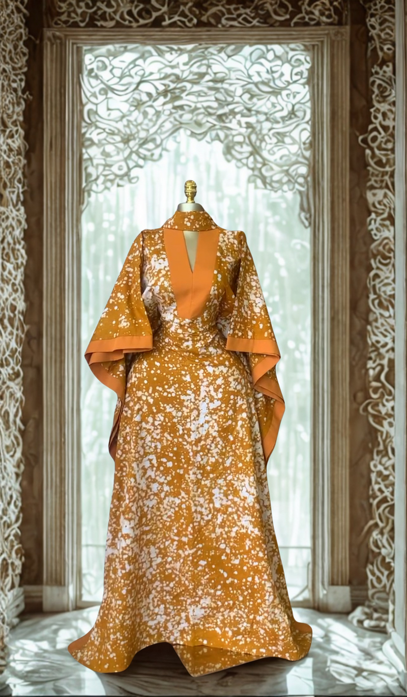 Ruby Orange and Green Splatter Luxe Kaftan Bubu