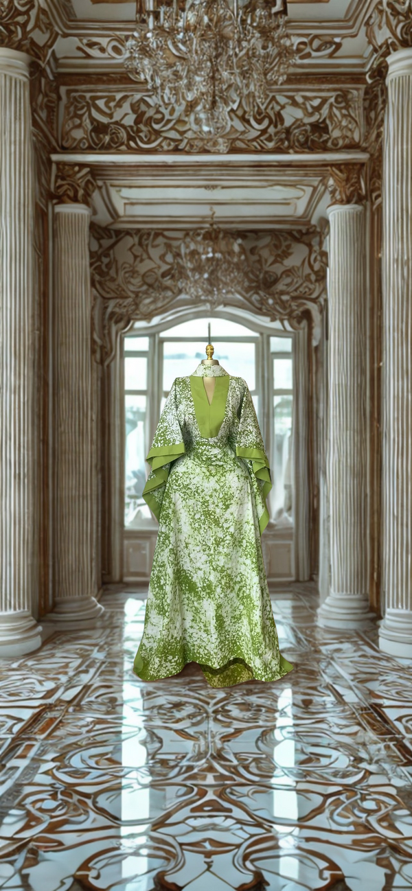 Ruby Orange and Green Splatter Luxe Kaftan Bubu