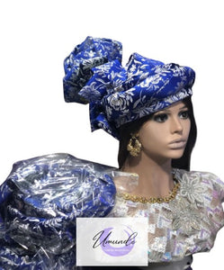 Blue & white Damask Fabric ready to wear Zara Cap