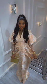 Amina Luxe Brocade Gown – Beige Elegance Edition