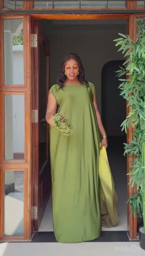 Green & Yellow 3 Piece Umunde Somalic Shiffon Underdress and Braided Headband