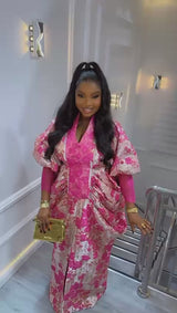 Amina Luxe Brocade Gown – Pink Elegance Edition