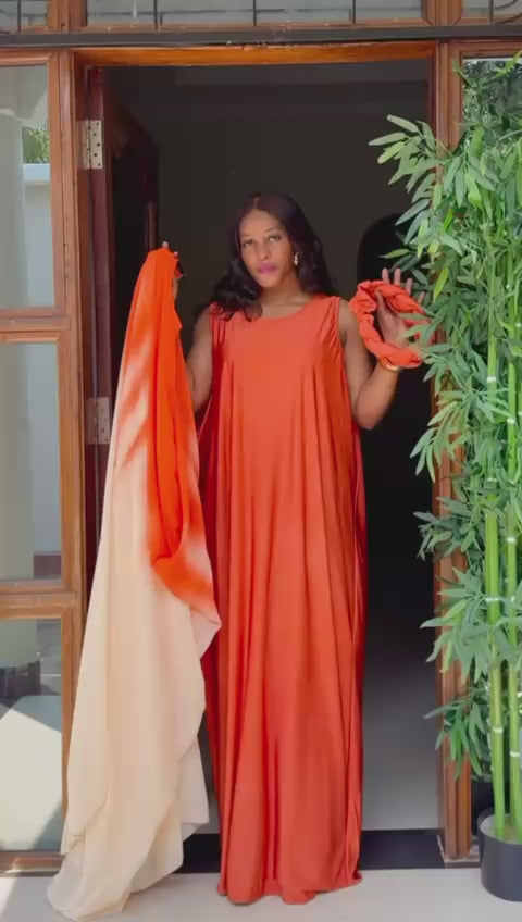 Burnt Orange 3 Piece Umunde Somalic Shiffon Underdress and Braided Headband