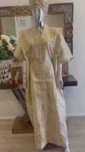 Load and play video in Gallery viewer, Cream White and Gold African Damask Brocade  Bubu Boubou Elegant Event Dress
