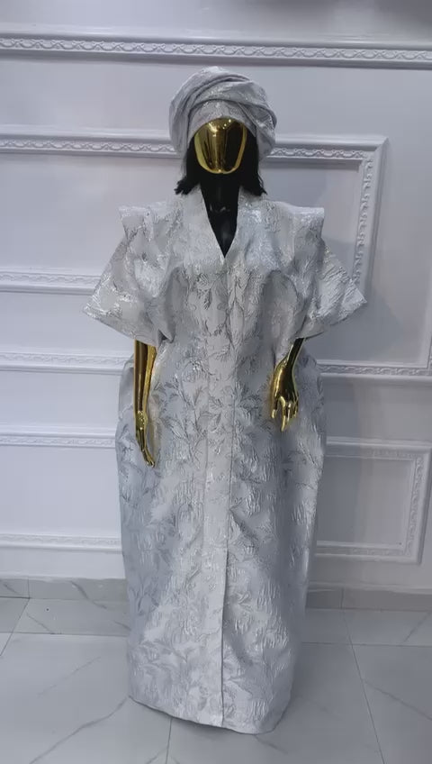 White Stunning African Damask Bubu Boubou Elegant Event Dress